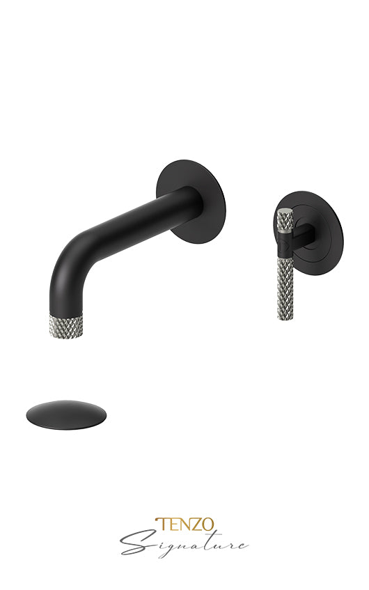 Wall mount lavatory faucet with (overflow) drain Bellacio-C brushed gold