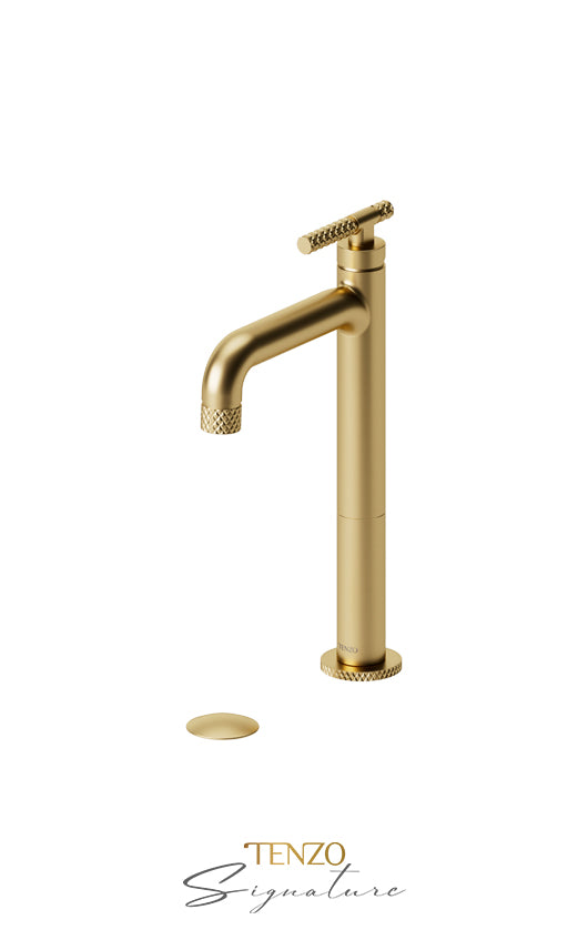 Tall single lavatory faucet with (W/O overflow) drain Bellacio-C brushed gold