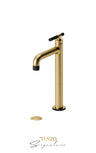 Tall single lavatory faucet with (overflow) drain Bellacio-C brushed gold