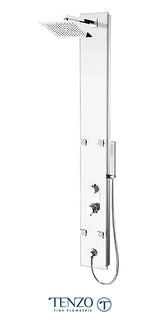 Evolo tempered glass shower column — 4 jets, pressure balanced / diverter