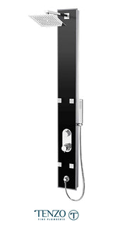 Evolo tempered glass shower column — 4 jets, pressure balanced / diverter