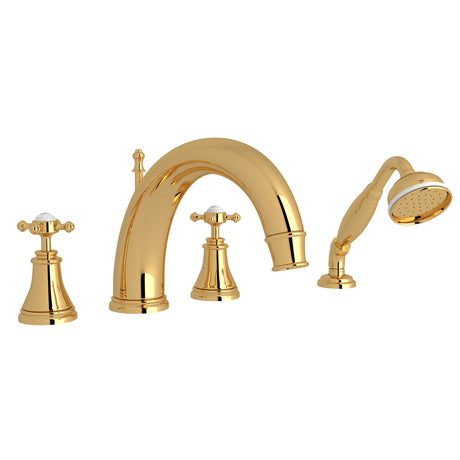 Georgian Era 4-Hole Deck Mount Tub Filler With C-Spout