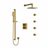 Type T/P (thermostatic/pressure balance) double coaxial system with hand shower rail, 4 body jets and shower head