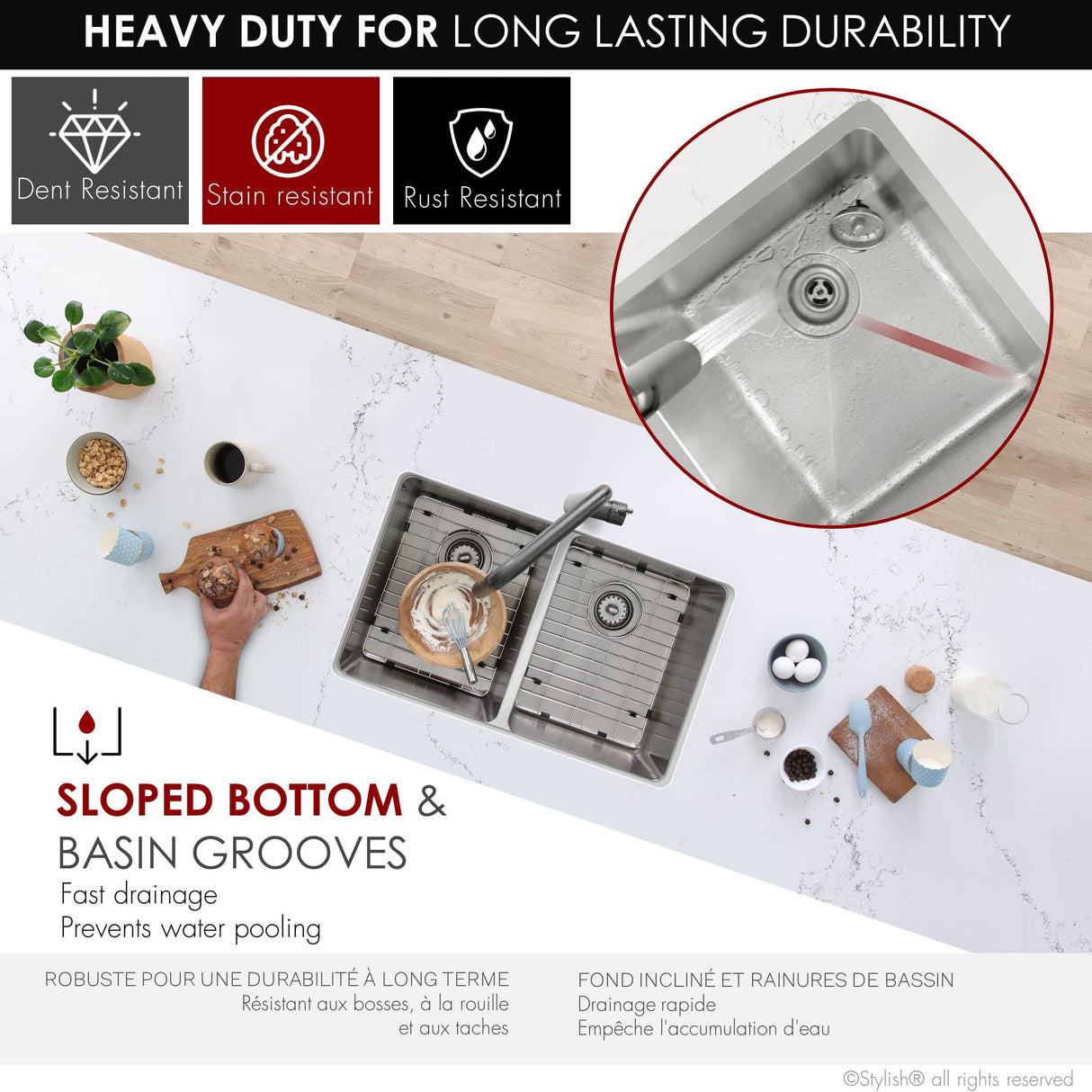 STYLISH 31 inch Double Bowl Undermount Stainless Steel Kitchen Sink