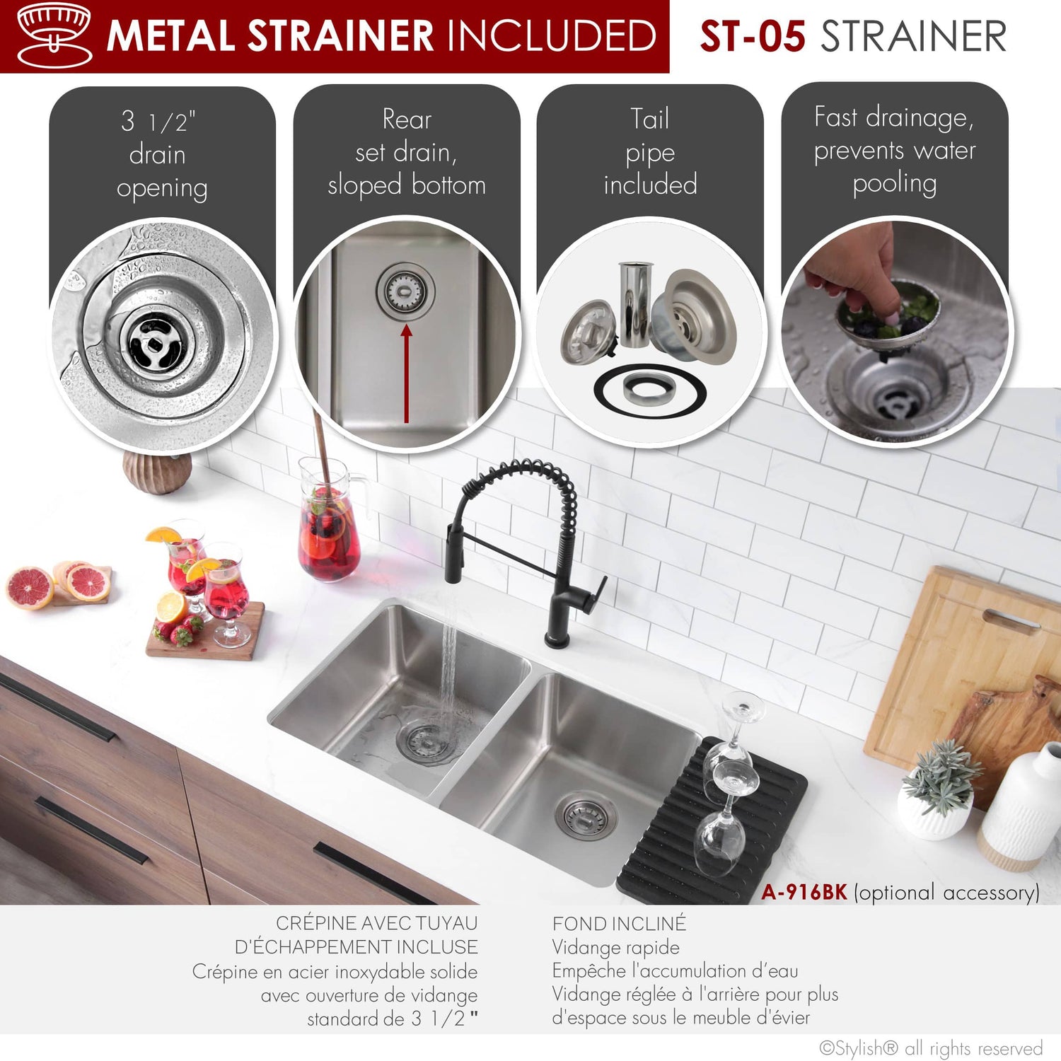 STYLISH 29 inch Double Bowl Undermount and Drop-in Stainless Steel Kitchen Sink