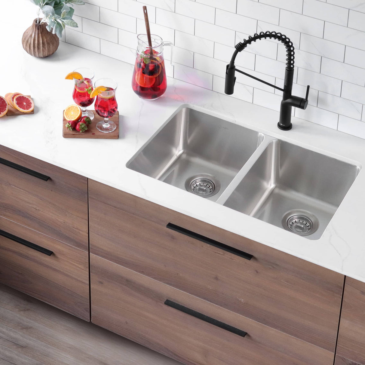 STYLISH 29 inch Double Bowl Undermount and Drop-in Stainless Steel Kitchen Sink