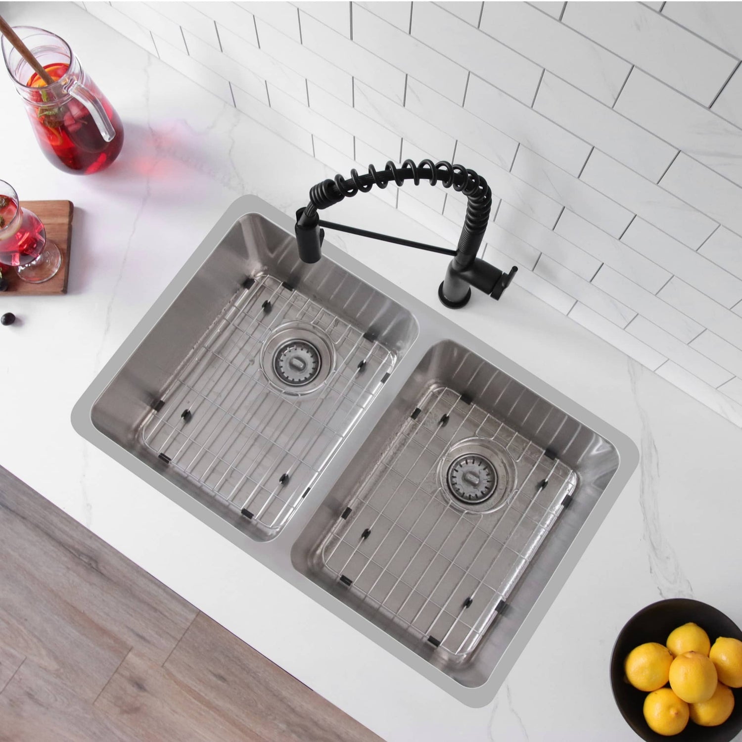 STYLISH 29 inch Double Bowl Undermount and Drop-in Stainless Steel Kitchen Sink