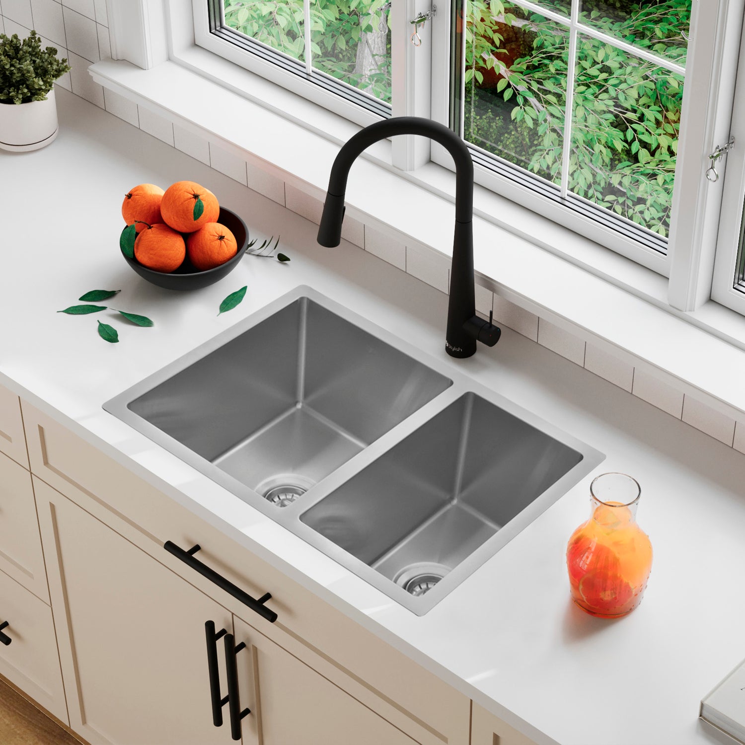 Dual Mount 25 inch 60/40 Double Bowl Kitchen Sink