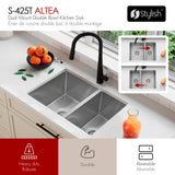 Dual Mount 25 inch 60/40 Double Bowl Kitchen Sink