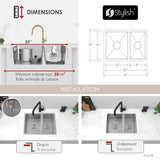 Dual Mount 25 inch 60/40 Double Bowl Kitchen Sink