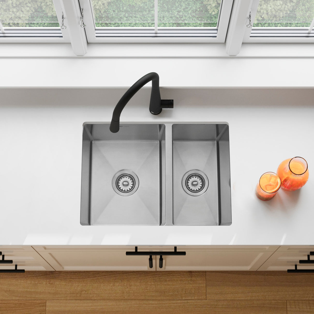 Dual Mount 25 inch 60/40 Double Bowl Kitchen Sink