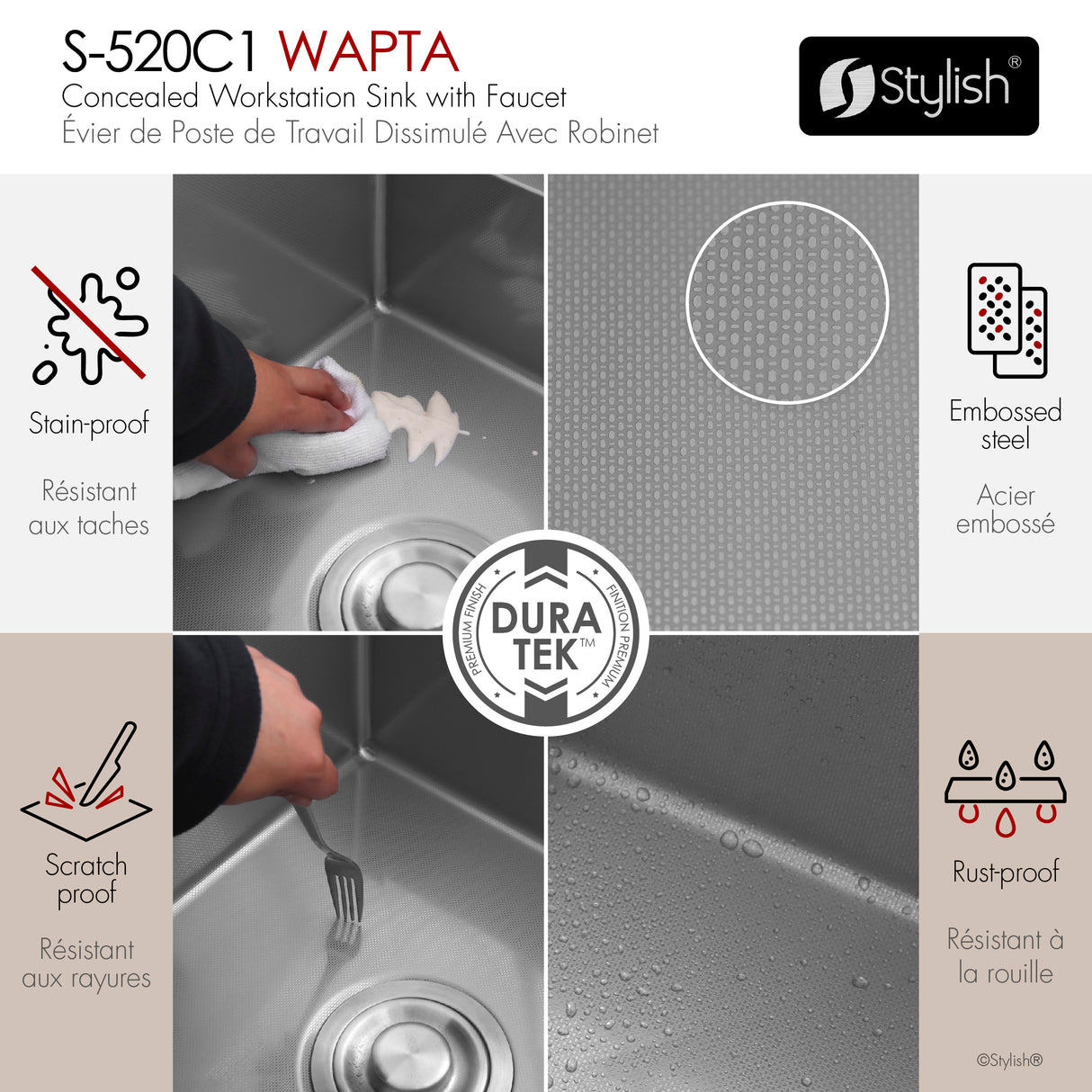 Concealed Dual Mount 20 inch Utility Sink, 1-Hole Prep Sink Dura-Tek Finish with Faucet.
