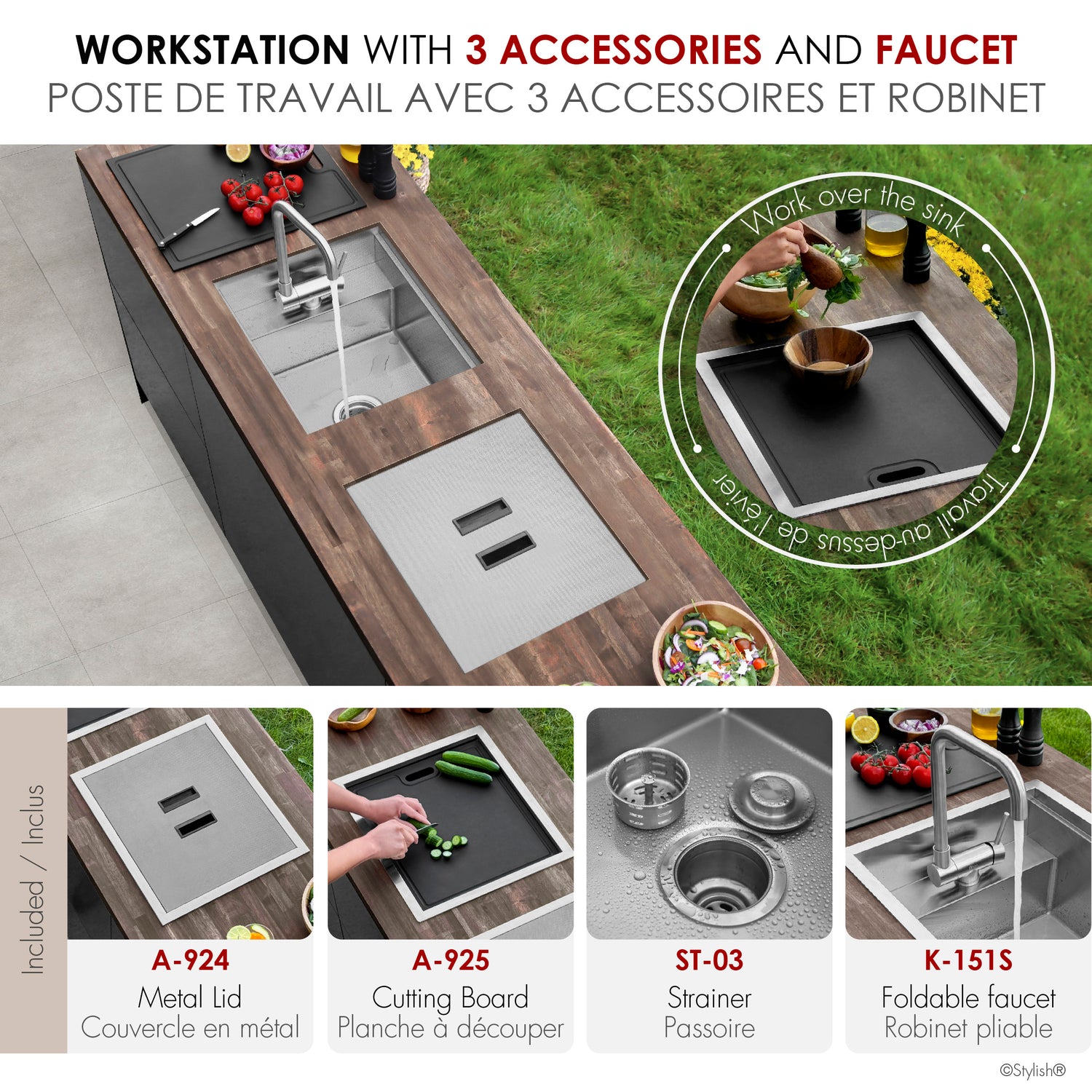 Concealed Dual Mount 20 inch Utility Sink, 1-Hole Prep Sink Dura-Tek Finish with Faucet.