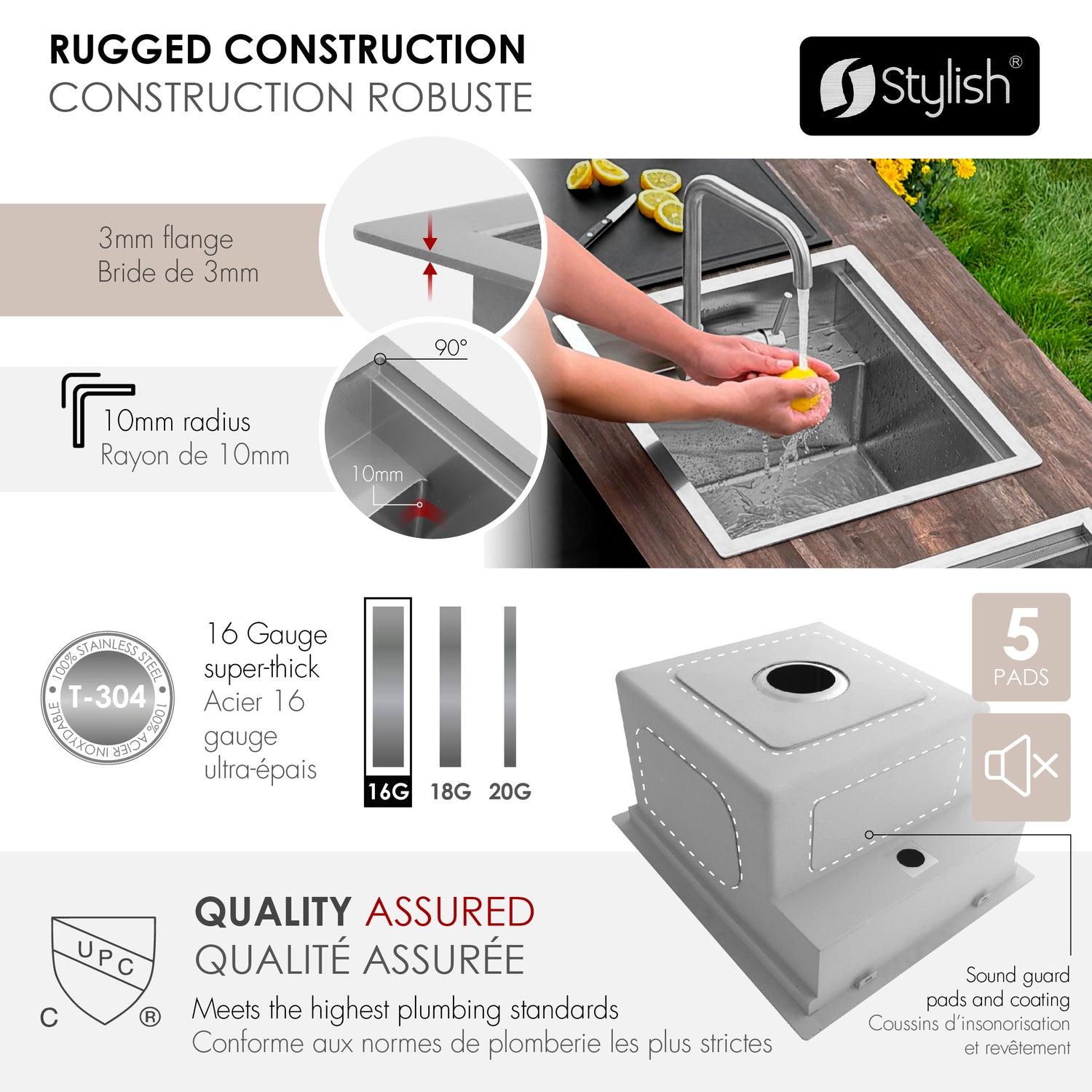 Concealed Dual Mount 20 inch Utility Sink, 1-Hole Prep Sink Dura-Tek Finish with Faucet.
