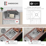 Concealed Dual Mount 20 inch Utility Sink, 1-Hole Prep Sink Dura-Tek Finish with Faucet.