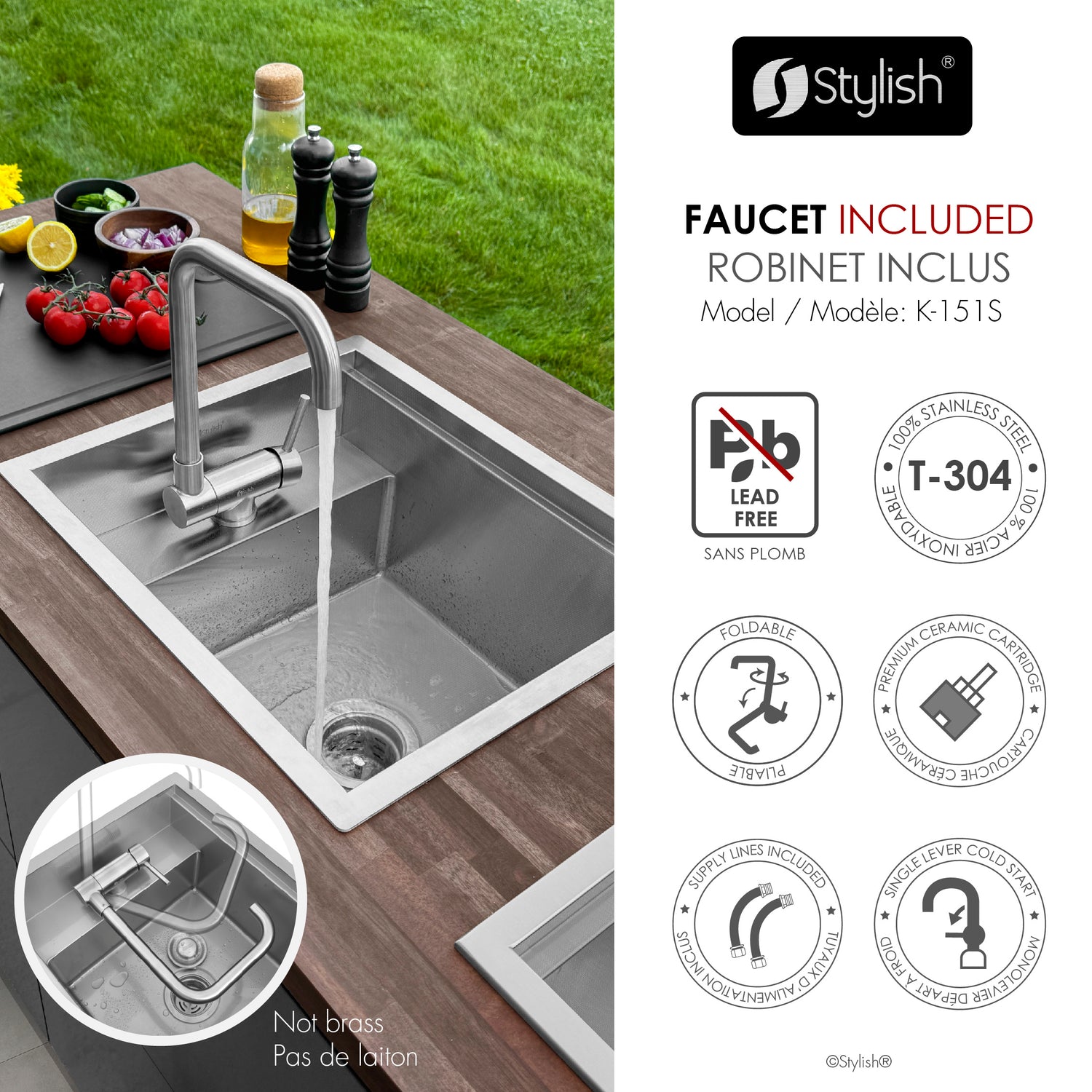 Concealed Dual Mount 20 inch Utility Sink, 1-Hole Prep Sink Dura-Tek Finish with Faucet.