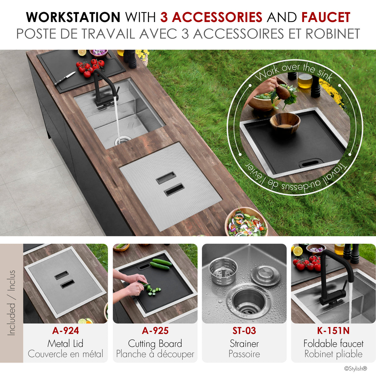 Concealed Dual Mount 20 inch Utility Sink, 1-Hole Prep Sink Dura-Tek Finish with Faucet