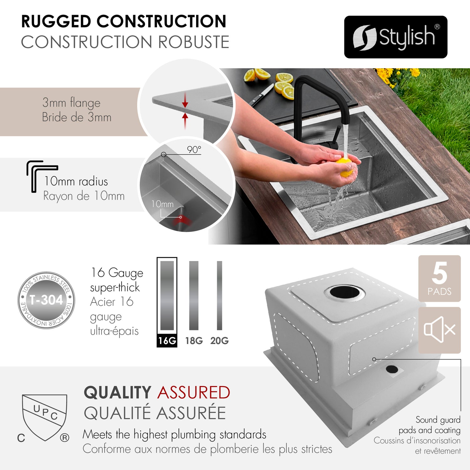 Concealed Dual Mount 20 inch Utility Sink, 1-Hole Prep Sink Dura-Tek Finish with Faucet