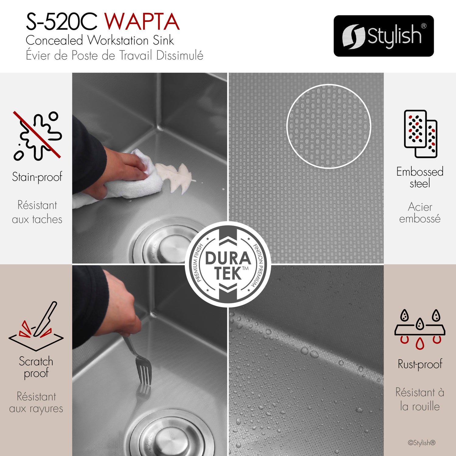 Concealed Dual Mount 20 inches Utility Sink, 1-Hole Prep Sink with Dura-Tek