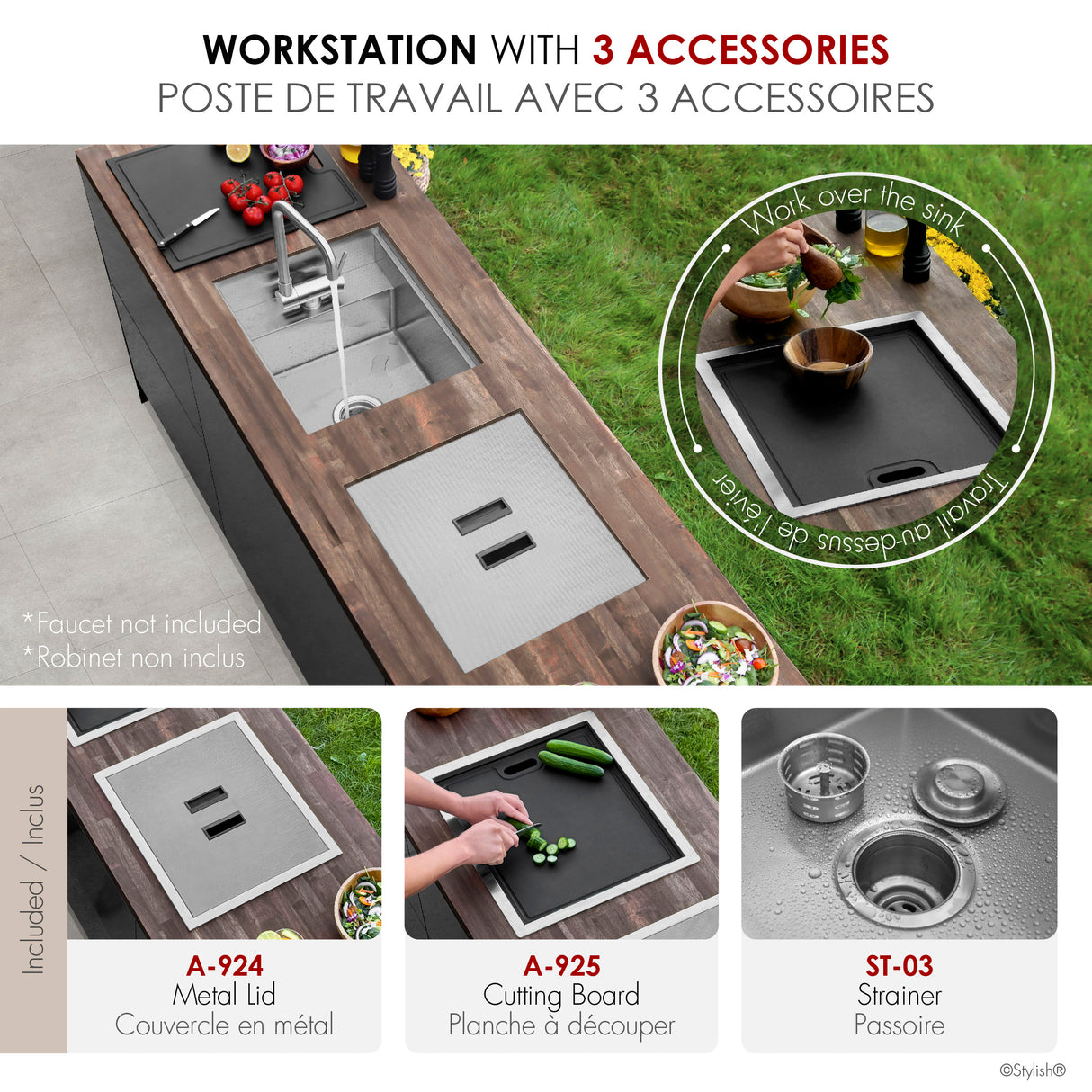 Concealed Dual Mount 20 inches Utility Sink, 1-Hole Prep Sink with Dura-Tek