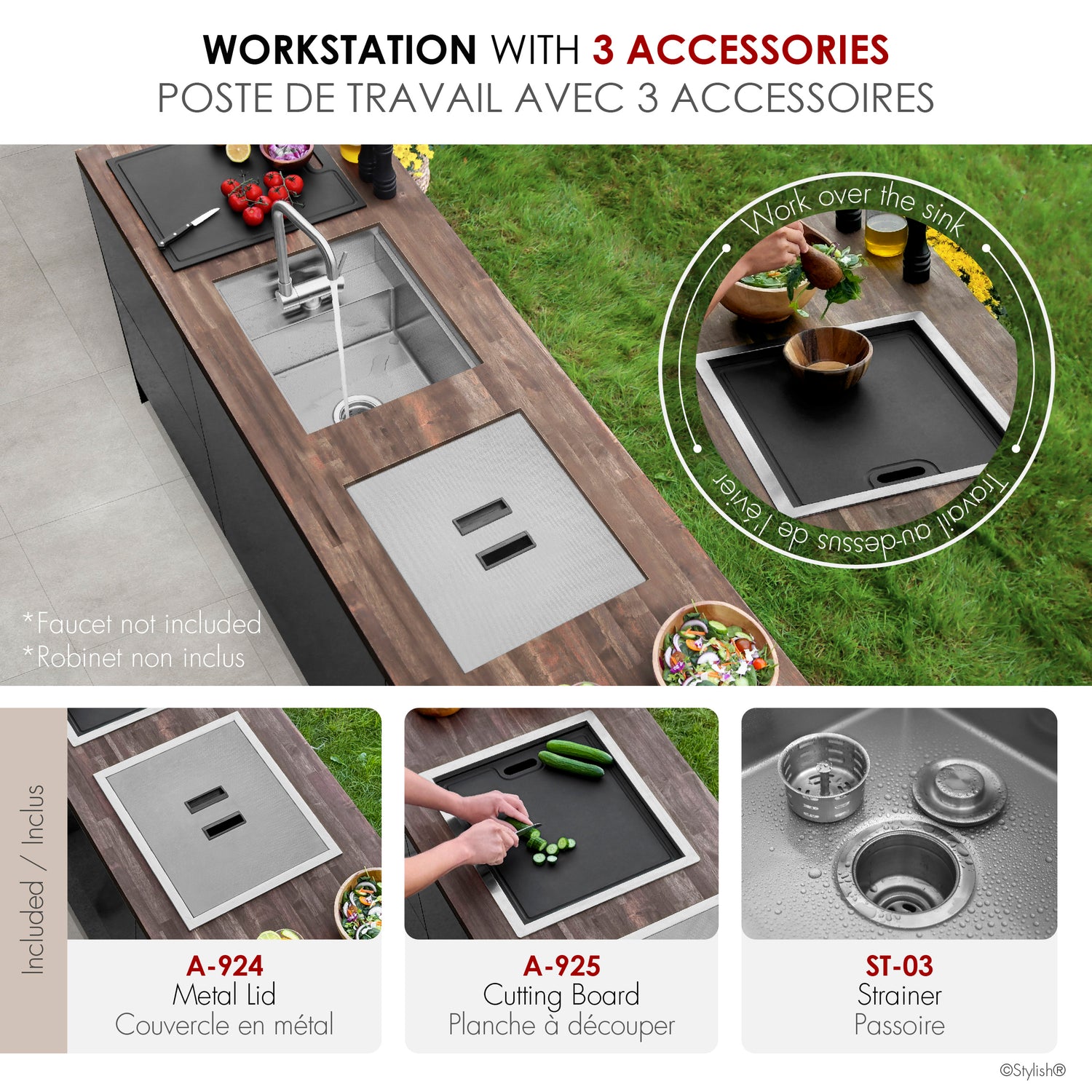 Concealed Dual Mount 20 inches Utility Sink, 1-Hole Prep Sink with Dura-Tek
