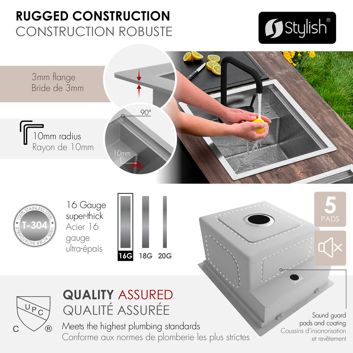 Concealed Dual Mount 20 inches Utility Sink, 1-Hole Prep Sink with Dura-Tek