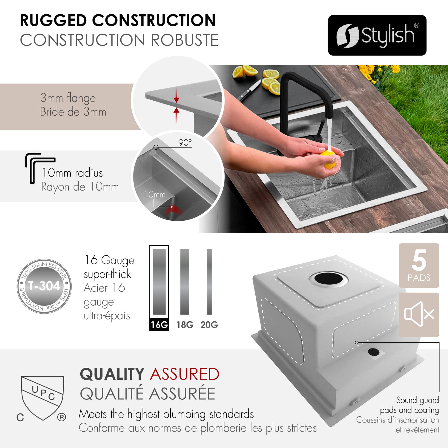 Concealed Dual Mount 20 inches Utility Sink, 1-Hole Prep Sink with Dura-Tek