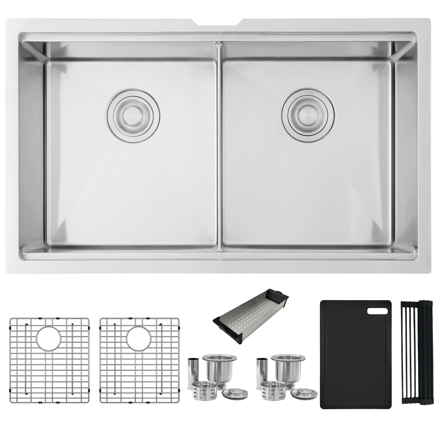 Undermount 32 inch Double Bowl Workstation Sink with Accesories