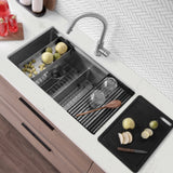 Undermount 32 inch Double Bowl Workstation Sink with Accesories