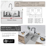 Undermount 32 inch Double Bowl Workstation Sink with Accesories