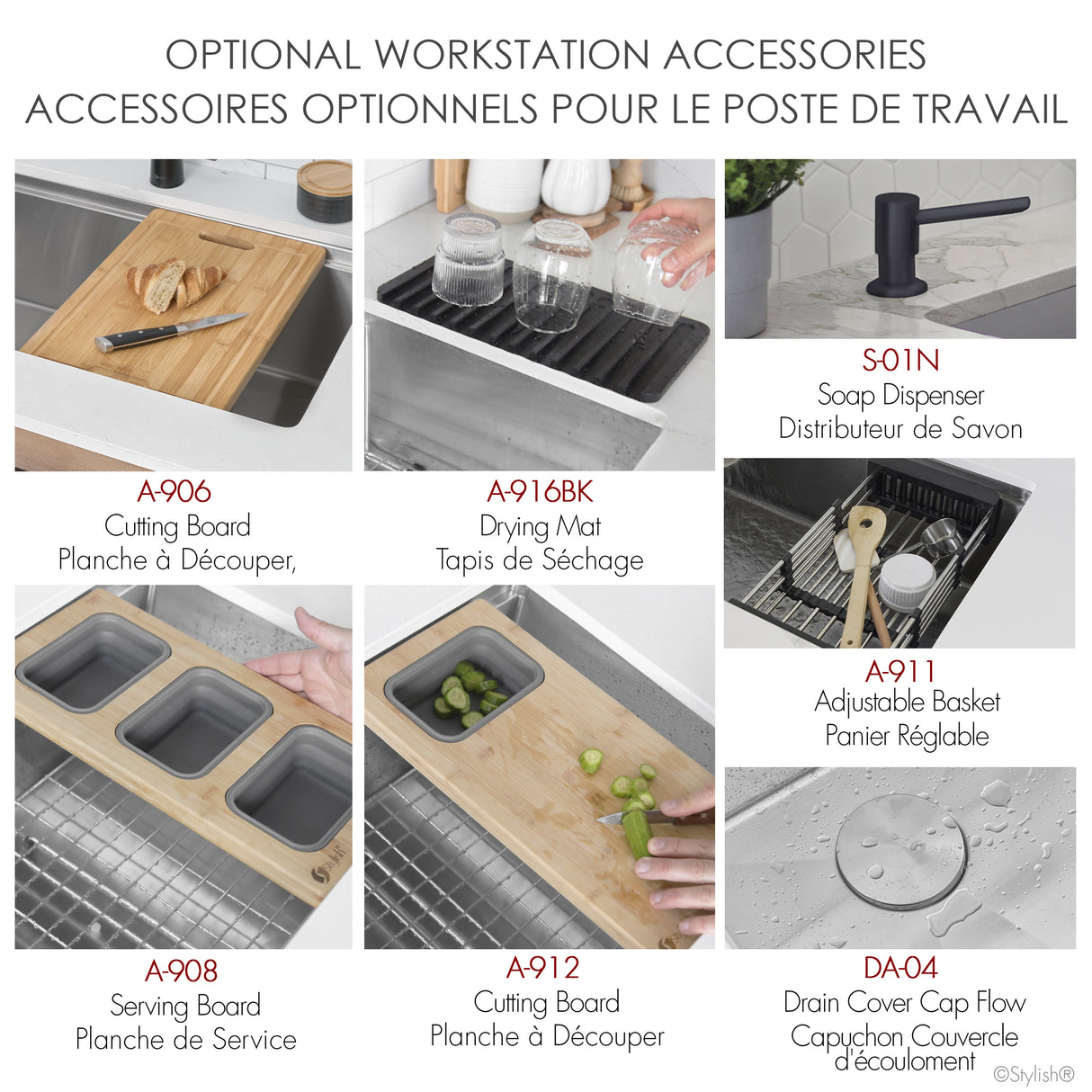Undermount 32 inch Double Bowl Workstation Sink with Accesories