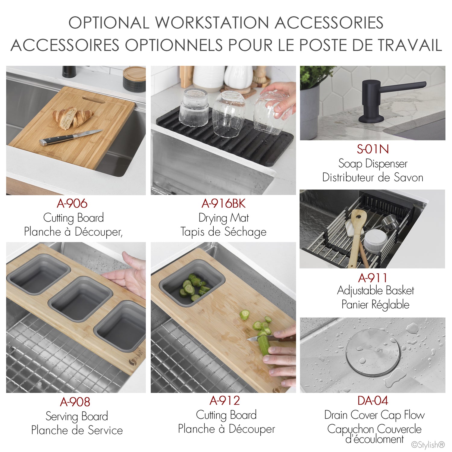 Undermount 32 inch Double Bowl Workstation Sink with Accesories