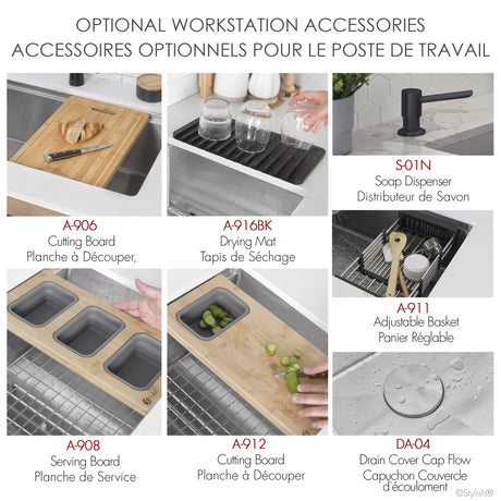 Undermount 32 inch Double Bowl Workstation Sink with Accesories