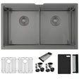 Undermount 32 inch Double Bowl Workstation Sink with Accesories
