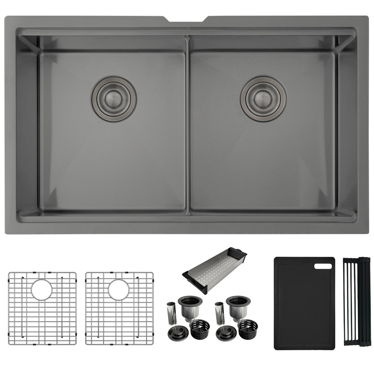 Undermount 32 inch Double Bowl Workstation Sink with Accesories