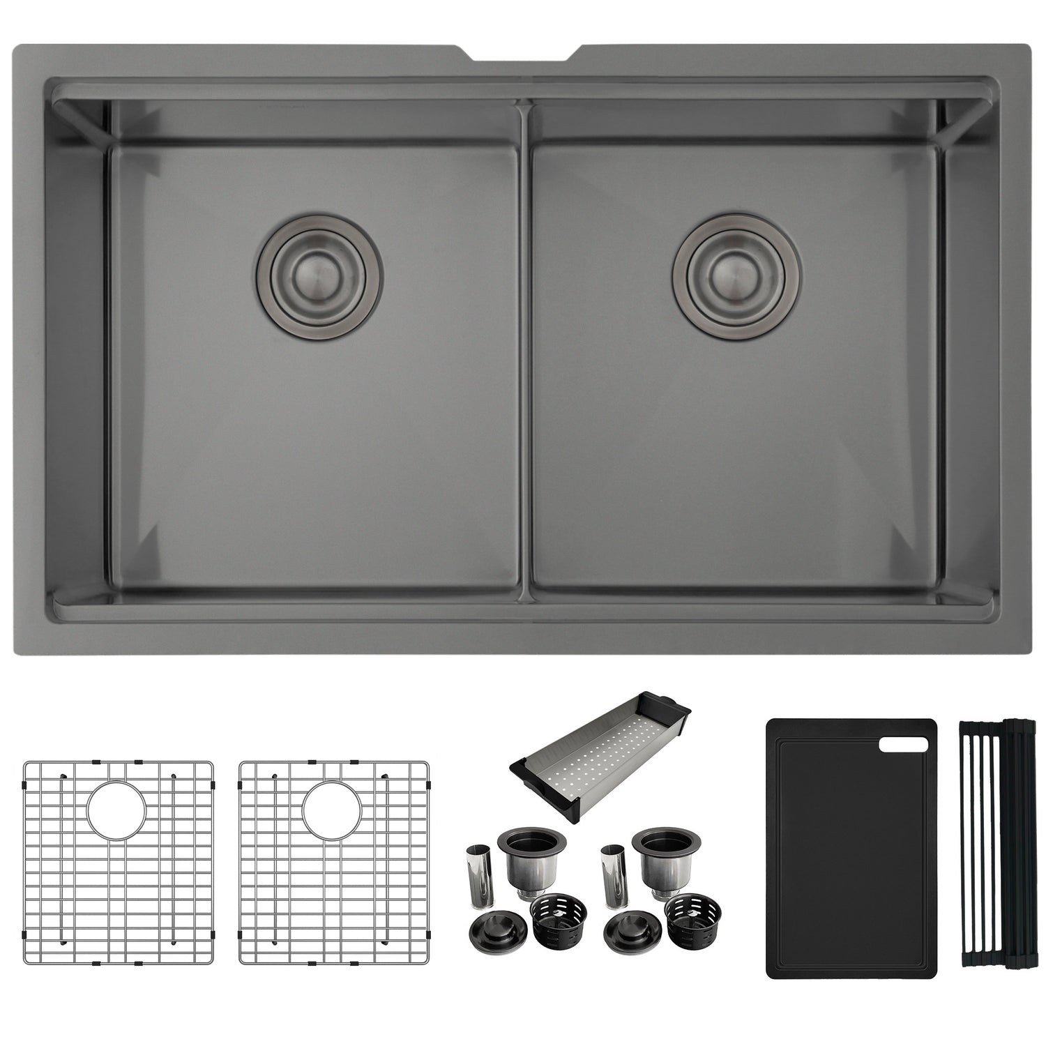 Undermount 32 inch Double Bowl Workstation Sink with Accesories