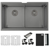 Undermount 32 inch Double Bowl Workstation Sink with Accesories