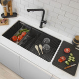 Undermount 32 inch Double Bowl Workstation Sink with Accesories