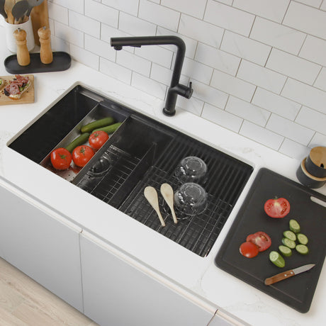 Undermount 32 inch Double Bowl Workstation Sink with Accesories
