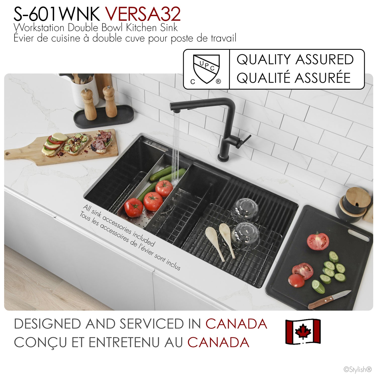 Undermount 32 inch Double Bowl Workstation Sink with Accesories