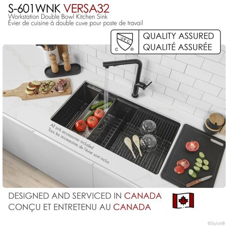 Undermount 32 inch Double Bowl Workstation Sink with Accesories