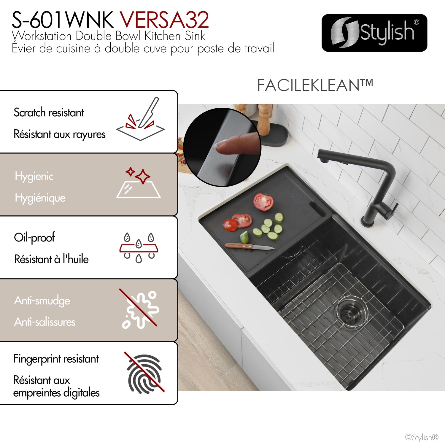 Undermount 32 inch Double Bowl Workstation Sink with Accesories