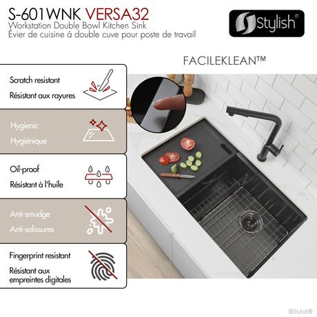 Undermount 32 inch Double Bowl Workstation Sink with Accesories