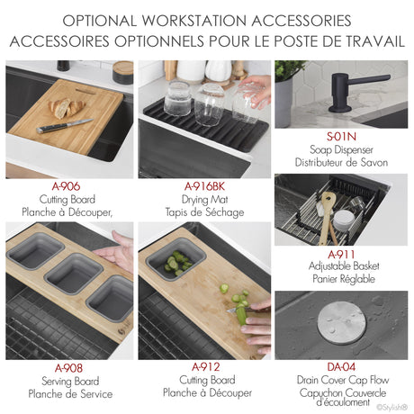 Undermount 32 inch Double Bowl Workstation Sink with Accesories