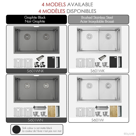 Undermount 32 inch Double Bowl Workstation Sink with Accesories