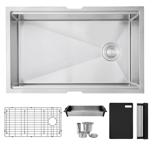Undermount 30 inches Single Bowl Workstation Kitchen Sink with Accessories