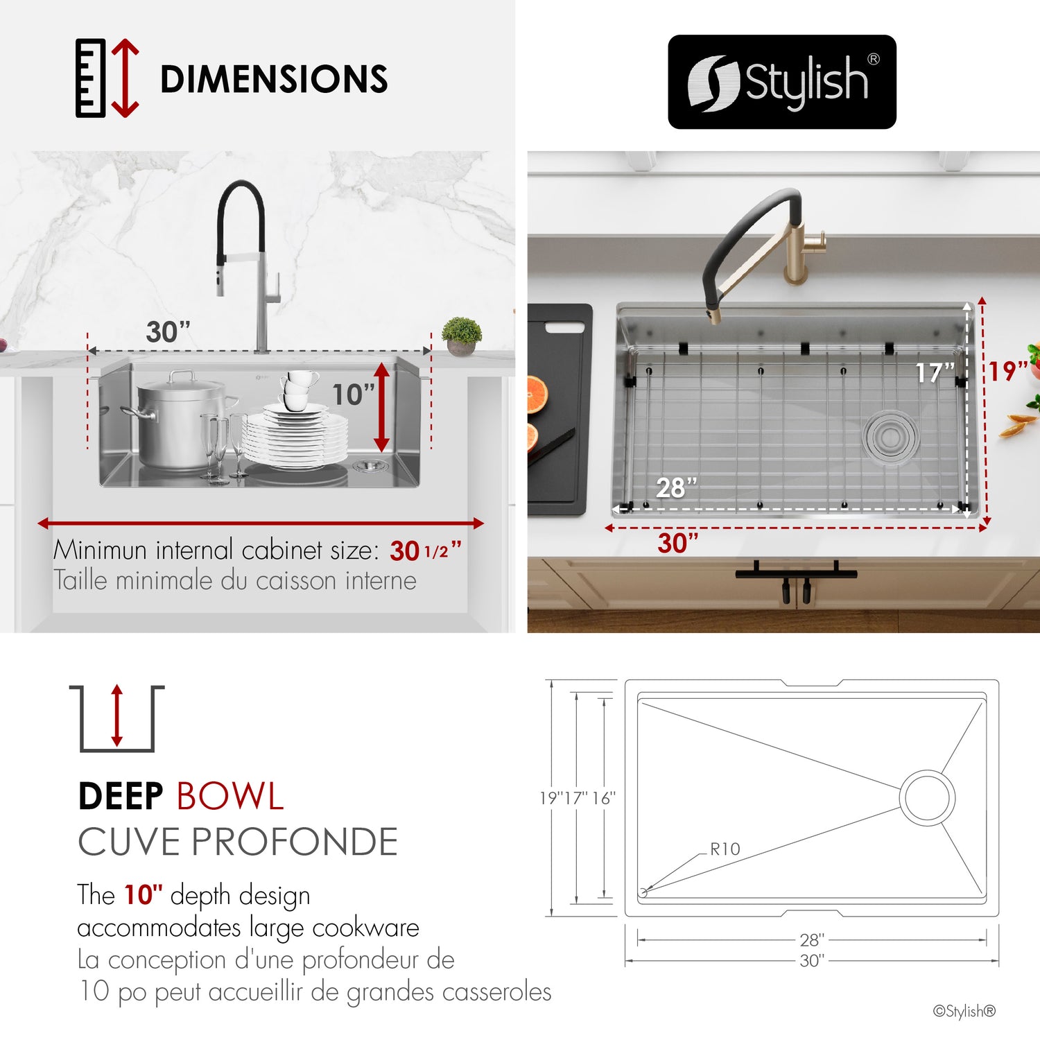 Undermount 30 inches Single Bowl Workstation Kitchen Sink with Accessories