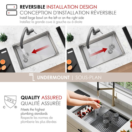 Undermount 30 inches Single Bowl Workstation Kitchen Sink with Accessories