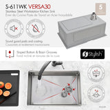 Undermount 30 inches Single Bowl Workstation Kitchen Sink with Accessories