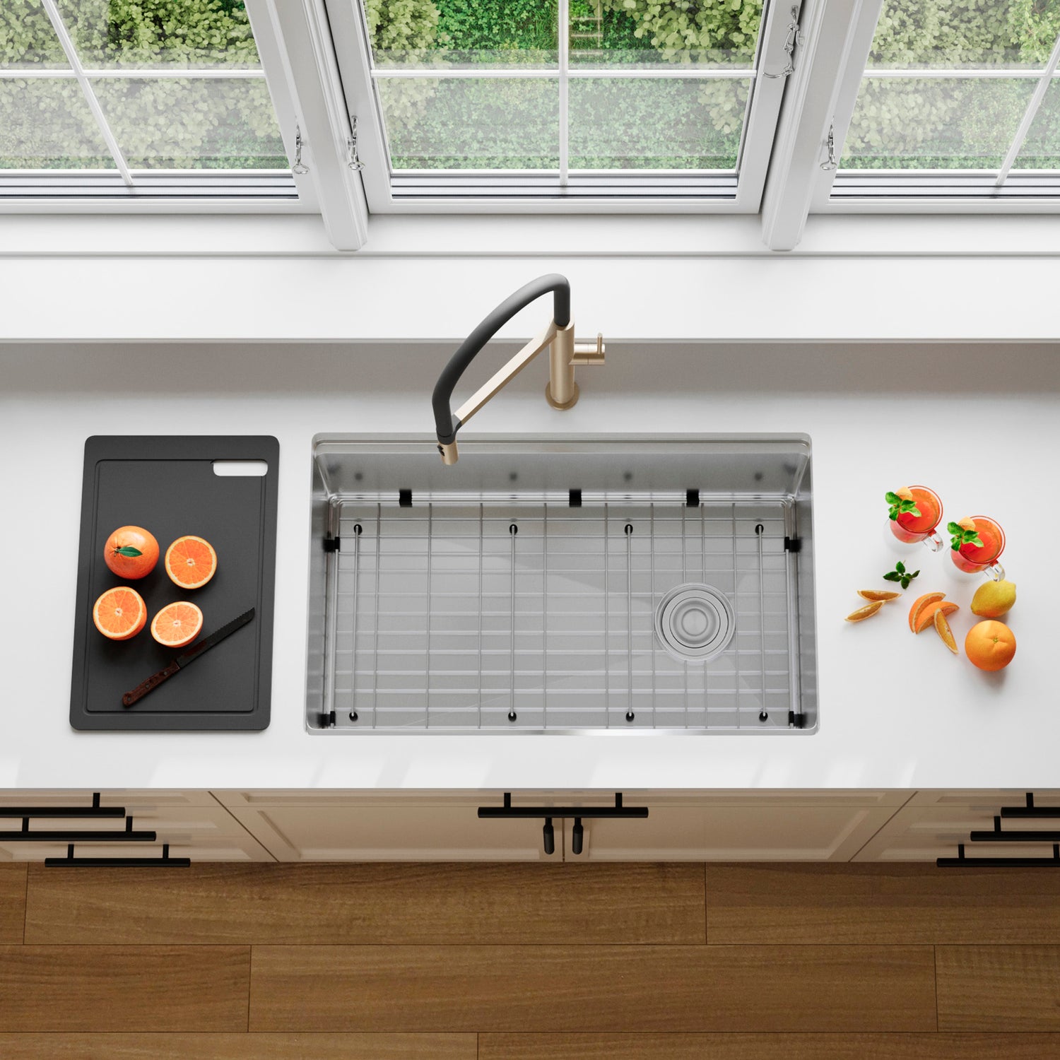 Undermount 30 inches Single Bowl Workstation Kitchen Sink with Accessories